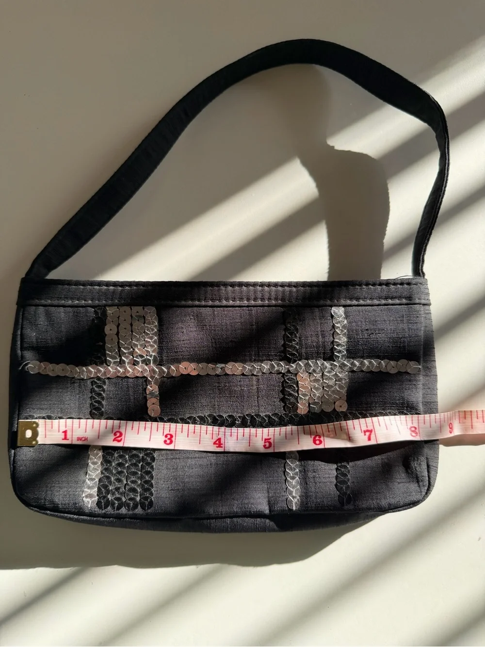 Black Sequin Accent Shoulder Bag